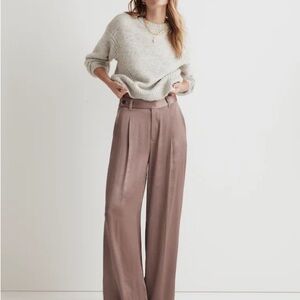 Madewell The Harlow Wide-Leg Satin Pants in Iced Mocha NWOT